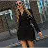Women Solid Waist-cinching Blazer Mini Dress Chic Full Sleeve V-neck Slim Dresses Sexy Lady Daily Commute Office Vestidos