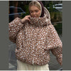 Vintage Reversible Spotted Print Cotton Coat Women Chic Hooded Drawstring Stand Collar Female Coat Winter Lady Outerwear