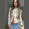 Vintage Napoleon Cropped Jacket Women Floral Embroidery Stand Collar Short Blazer Fringe Hem Long Sleeve Street Outerwear