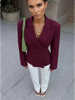 Limo Notched Lapel Wrap Blazer Ruched Waist Side Button Detail Slim Fitted Long Sleeve Women Elegant Cropped Suit Jacket
