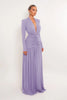 Women Glitter Maxi Evening Dress Deep V Neck Long Sleeve Ruched High Slit Formal Party Dress For Wedding Guest Prom