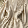 Loose Casual Knit Long Dress Women Solid Elastic Waist Lantern Sleeve O Neck Ladies Winter Sweater Dresses