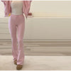 Solid Color Jacket Flared Trousers Woman Set Round Neck Zipper Jackets High Waist Long Pants Casual Versatile Women's Sets