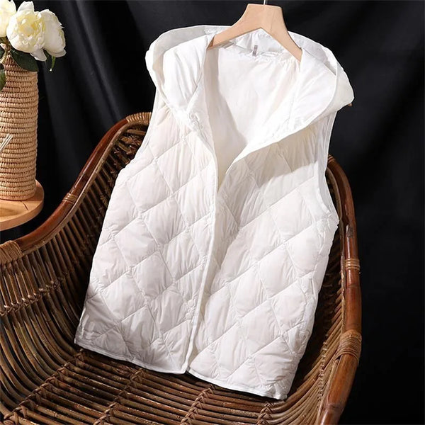 White Down Cotton Vest Jacket Women Hooded Sleeveless Padded Vest Outer Wear Autumn Winter Vests Female Waistcoat Coat