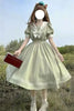 Japanese Sweet Lolita Style Women Dress Cute Bow Puff Sleeve Cosplay Patchwork Dresses Kawaii Girl Y2k Robe Vestido