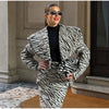Zebra Print Women's Two Piece Suit Big Lapel Neck Jacket Hip Package Belted Waist Half Skirt Autumn Commute Outfits