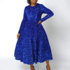 Vintage Sequin Women Church Swing Dresses Long Sleeve O-Neck High Waist Elegant Glitter Banquet Party Evening Dress