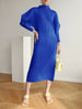 Pleats Batwing Sleeve Pleated Long Dress Korean High Causal Elegant Women Designer Clothing