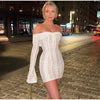 Vintage Hollow Out Floral Lace Off Shoulder Maxi Dress Women Flare Long Sleeve Slim Dresses Elegant Lady Party Robe