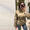 Spring Autumn Solid Women Short Windbreaker Stand Collar Long Sleeve Belt Single Breasted Female Coat Elegant Lady Outwear