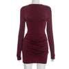 Long Sleeve Ruched Sexy Mini Dress Women Autumn Winter Elegant High Waist Bodycon Club Party Dresses Female