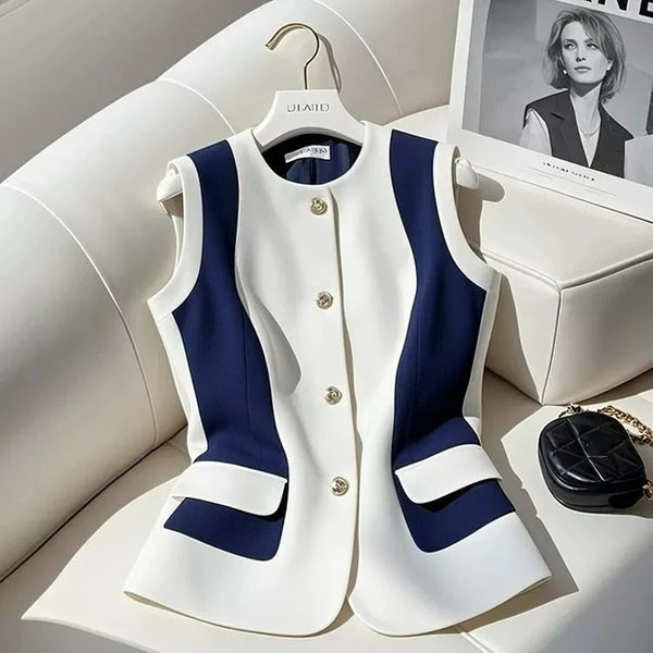Spring Autumn Suit Vest Women Sleevele Loose Korean Simple Casual Blazer Waistcoat Slim Coat Female Outerwear Top