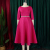 Dresses for Woman O Neck Full Sleeve Belt Waisted High Waisted Pleated A Line Ankle Length Elegant Female Birthday Gowns