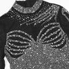 Women Long Sleeve Diamonds Rhinestones High Side Split Mermaid Midi Maxi Dress Even Sexy Party Dresses Vestidos