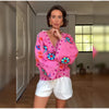 Chic Embroidery Pink Lace Up Woman Short Coat Casual Long Sleeves V Neck Jacket Autumn Lady Commuter Street Outerwear