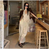 Women Pant Set Satin Lace Round Neck Puff Long Sleeve Button Front Drawstring Waist Blouse Cuffed Ruffle Hem Pants Elegant Suit