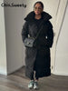 Warm Women's Puffy Quilted Hooded Long Cotton Coat Loose Solid Stand Collar Lace Up Zipper Overcoats Winter Lady Outwear