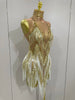 Stock Women Sexy Stretch Mesh Sparkly Rhinestone Tassels Mini Dress Nightclub Singer Dance Stage Costume Evening Gowns