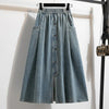 High Waist Casual Denim Skirts Women Vintage Style Single-breasted Basics Female A-line Long Skirts B3848