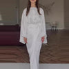 Elegant Women Tie-up Waisted Satin Dress Casual Female O-Neck Draped Long Dress Vintage Solid Color Bat Sleeve Robe Party Dress