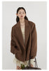 Women Woolen Blazer Loose Vintage V Neck Female Jacket Suit Double Breasted Office Ladies Coat Spring Autumn