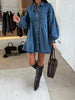 Women's Casual Shirt Button Long Sleeve Denim Dress Loose Pockets Dress