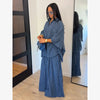 Loose Plaid Shirt Pants Two-piece Set Three Quarter Sleeve Oversize Blouses Wide Leg Pants Suit Women Casual Sets