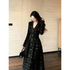 Spring Autumn Ladies Long Sleeves Maxi Dress European Women Casual Long Dresses Female V-neck Patchwork Dress