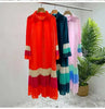 Striped Contrast Color Pleated Dress Women Lapel Flare Sleeves Single Breasted Loose Long Dresses Spring 2AA4365