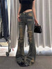 Autumn Winter Women's Denim Pants High Waist Cargo Jean Goblin Core Kpop Bell Bottom Japanese Y2k Stretch 2000s Jeans Gyaru
