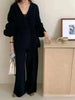 Women's Knit 2 Piece Set Lace-up Gathered Wast Cardigan Coats High Waist Wide Leg Pants Winter 26C1023