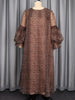 Women Elegant Leopard Print Organza Dress O Neck Oversized Puff Long Sleeve Ruffle Hem Loose Fit Casual Party Church Event Gown