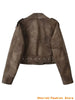 Spring Women's Brown Suede Short Jacket Loose Lapel Zipper Long Sleeve Motorcycle Coat Female Lady High Street Outwear