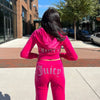 Women's Hooded Sweatshirt Suit Zipper Cardigan Diamond Street Velvet Casual Female Pants 2-piece Set