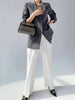 Tide Designer Back Button Blazer For Women Gray Notched Long Sleeve Female Coat Spring Clothing