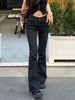 Fdey Stripe Slim Vintage Chic Jeans Zipper Pockets Low Waisted Button 90s Pants Streetwear All-match For Women