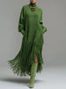 Spring Sexy Turtleneck Tassel Knitted Dress Woman Casual Solid Ribbed Loose Maxi Dress Autumn Long Sleeve Pocket Party Dress