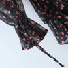 Autumn Women Vintage Floral Print Chiffon Dress Sexy Semi-Sheer Long Sleeve Layered Ruffle Ladies Short Dress