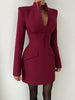 Office Elegant Dress Women Autumn Single Breasted Stand Collar Simple Solid Street Commute Skinny Suit Bodycon