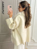 Faux Fur PatchworkTwisted Knitted Cardigan Women Elegant Lapel Long Sleeve Pockets Furry Knitwear Autumn Female Loose Outerwears