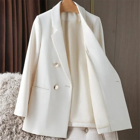 Blazer Coat Metal Buckle Small Suit Jacket Women Clothing Double Breasted Long Sleeve Office Lady Elegant Blazers