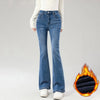 Winter Women's Warm Fleece Jeans Vintage Slim Flare Pants Elastic Korean Female Plush Velvet Thermal Denim Trousers