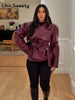 Street Women's Lace Up Leather Jacket Loose Solid Lapel Long Sleeve Belt Jackets Female Spring Lady Vintage Outwears