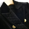 Spring Velvet Black Cotton Suit Double Row Metal Button Women's Warm Blazers Jacket