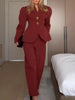 French Two Piece Sets for Women Stand Collar Long Sleeves Patchwork Button Top High Waist Pant Set Female