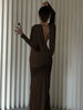 White Swinging Collar Long Dress For Women Ruched High Waist Long Sleeves Slim Elegant Evening Party Gowns