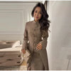 Spring Women Dress Set Minimalist Stand Collar Knot Button Slit Hem Long Dresses All-match Skirts Lady Street Gown