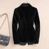 Women's Black Velvet Blazer Jacket with Gold Accents & Lace Trim Spring Autumn Cropped Suit Top Outerwear w1532