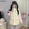 Kawaii Winter Cartoon Embroidery Lolita Parkas Women Y2k Cute Bear Ears Hooded Jacket Casual Zippers Loose Harajuku Padded Coat