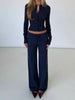 Women's Clothing Cardigan Slim Long Sleeve Low Waist Long Pants Sweater Solid Color Two Piece Outfits Woman Simple Style Casual